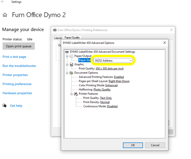 Advanced Layout Paper Size Screen